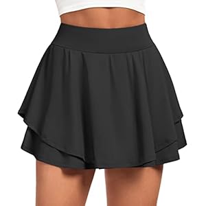 IUGA Tennis Skirt Pleated Skorts for Woman Double Ruffle Golf Skirts for Women Skort with Pockets Tummy Control Athletic