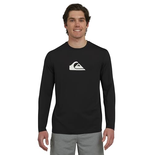 Quiksilver Men's Swimwear Regular Fit UPF 50 Long Sleeve Sun Tee Rash Guard Shirt, Black, XX-Large