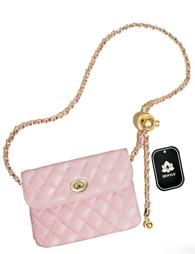 BEMYLV Leather Chain Belt Bag for Women Pink Crossbody Phone Purse Adjustable Fanny Pack Fashion Waist Purse Evening Clutch Detachable Mini Handbag