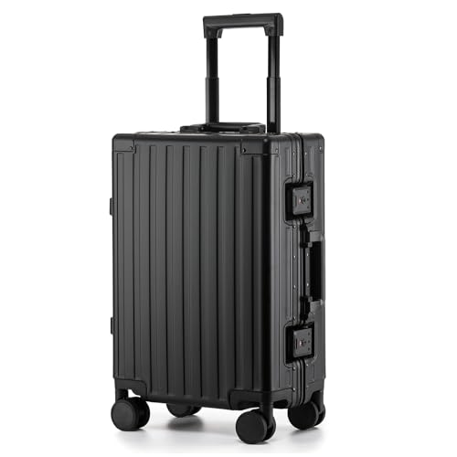VATILIN 20 Inch Premium All Aluminum Carry On Luggage 22x14x9 Airline Approved Zipperless Hard Shell Suitcase with TSA Lock Silent Spinner Wheels for Business Travel,Black