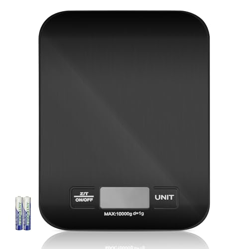 Tekenewbse Bascula Cocina, 10 kg/1g Balanza Precision Digital con LCD Pantalla y Funcion Tara Automatico, Negro Multifuncional Impermeable Báscula Peso de Cocina Food Scale