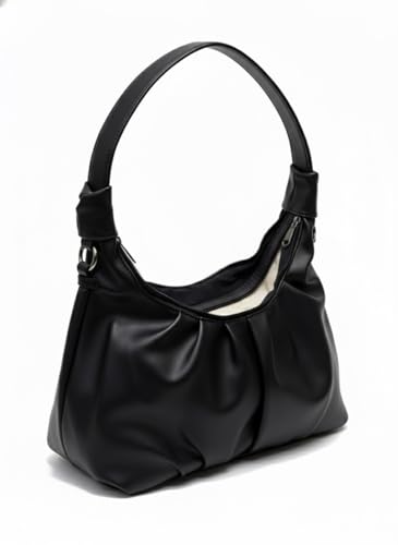 Image of De Elmore Black Slouchy Shoulder Bag for Women - Classic Minimalist Faux Leather Handbag