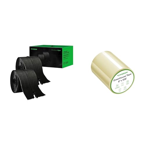 VIVOSUN 2-Pack Self-Adhesive Zipper for Debris Barriers Zipper Door and 6” x 108’ Greenhouse Repair Tape, 6.3 mil Clear Poly Patch Tape, Heavy Duty and Weatherproof, for Greenhouses, Plastic Sheeting,