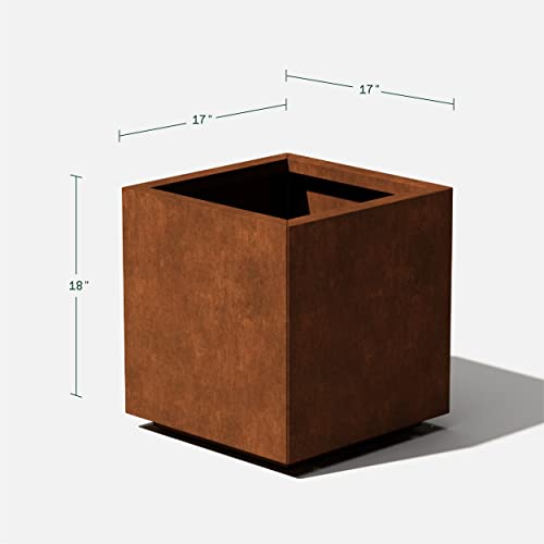 Veradek Corten Steel Series Cube Planter - Square Metal Planter for Outdoor Patio/Garden | Naturally Rusting Steel for All-Weather Use | Modern Rustic Décor for Trees, Flowers, Tall Trees