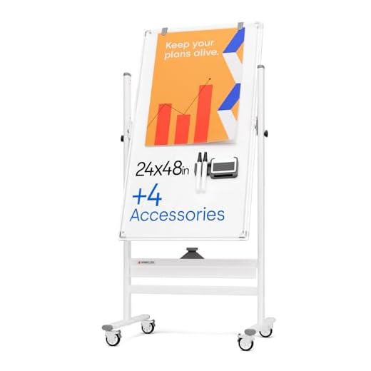 Mobile Whiteboard - 48x24 Large Adjustable Height 360° Reversible Double Sided Dry Erase Board - Magnetic White Board on Wheels - Portable Rolling Easel with Stand, Flip Chart Holders | White