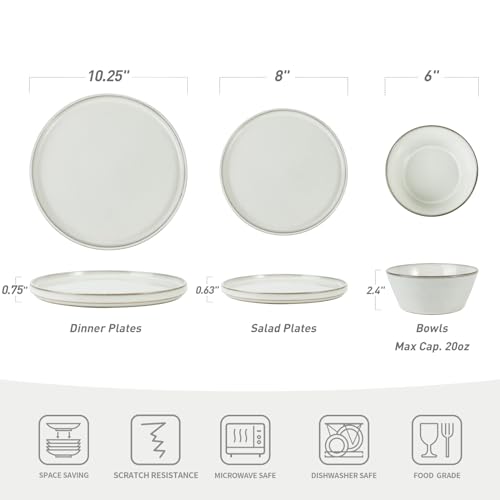 Famiware Annecy Dinner Plates and Bowls Sets, Stoneware Dinnerware Sets, Dishes Set for 4, 12 Pieces Handmade Dishware Set - Microwave & Dishwasher Safe, Double Reactive Glaze Tableware, Grey-White - Image 7