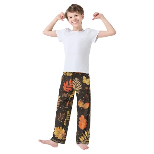 ZZXXB Autumn Leaves Boys Long Pants Soft Trousers Elastic Waist Kids Lounge Bottoms with Pockets S-XL3
