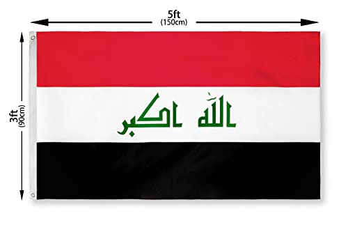 DANF Iraq Flag 3x5 Ft Thick Polyester, Fade Resistant, Brass Grommets, Canvas Header, Double Sided Iraqi National Flags Polyester with Brass Grommets 3x5 Foot Flag