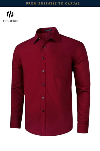 Image of HISDERN Mens Dress Shirts Long Sleeve Button Down Casual Shirts for Men Inner Contrast Formal Business Tuxedo Wedding Shirt