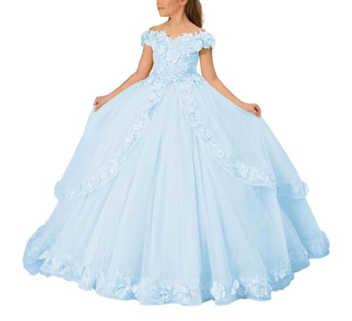 Off Shoulder Flower Girl Dresses Tulle Pageant Dress Girls 3D Floral Princess Ball Gown First Communion Dress
