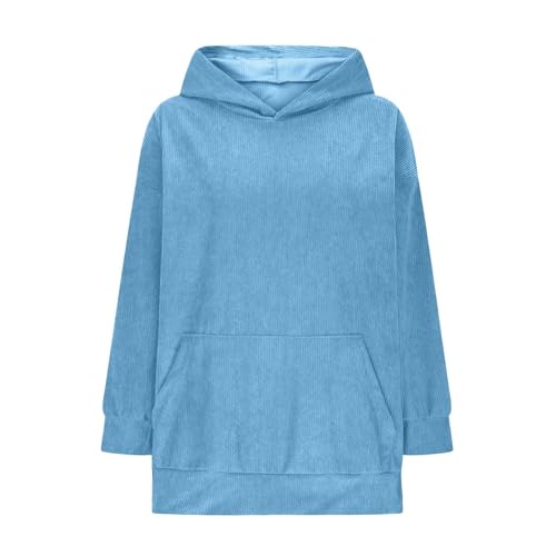 Kids Girls Corduroy Ribbed Hooded Sweatshirts Long Sleeve Oversize Solid Color Pullovers Fall Cozy Thermal Tops Pockets