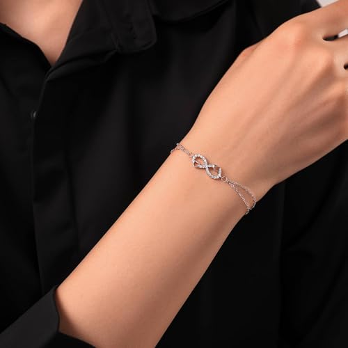 Image of Valentine's Day Gifts for Daughter,Daughter Bracelets from Mom Dad,925 Sterling Silver Infinity Bracelet for Daughter from Dad, Mother Daughter Bracelets with Message Card, Birthday Gift, Gift for Chrismas Mother's Day