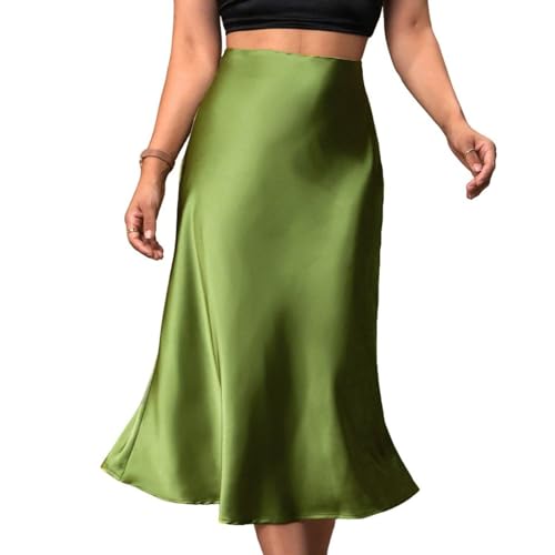 Women's Straight Skirt Satin Casual High Waist Medium Length Elegant Business Lightweight A-Line Skirts