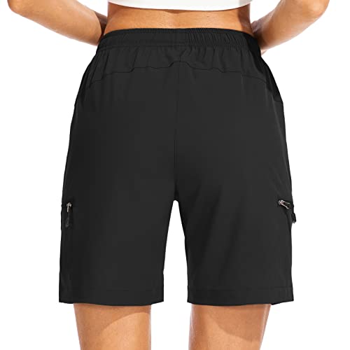 Women's Shorts Cargo Hiking Summer Shorts For Women Quick Dry Lightweight Outdoor Golf With Zipper Pockets #2106-Black-L #TOP2