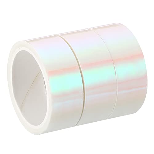 PATIKIL ホログラフィックテープ クラフトテープ 和紙テープ 15mm x 5m 3ロール 自己粘着 メタリックフォイル マスキングステッカー DIY用 装飾用 ホワイト