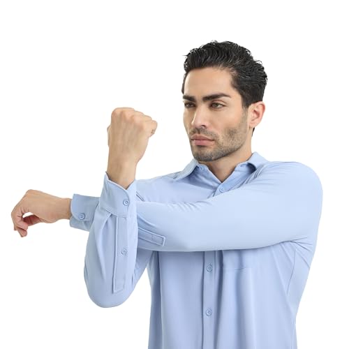 Image of Workday Shirt for Men Long Raglan Sleeve Regular Fit Superior Stretch Wrinkle Free Shape Retention Quick Dry Anti-Viral Finish UPF 50+