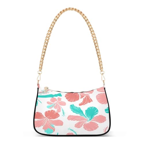 Shoulder Bag for Women Coral Teal Hibiscus Tote Handbag Crossbody Bag with Zipper Closure
