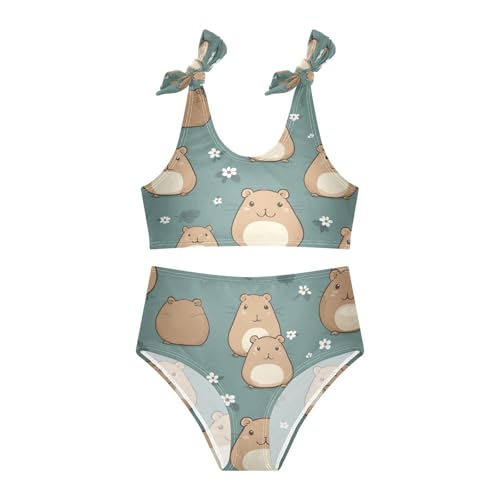 Capibara Capybara Guinea Pig Flowers Green Girls Tankini Swimsuit Kids Bikini Sets 2 Pcs Bathing Suit 3T3