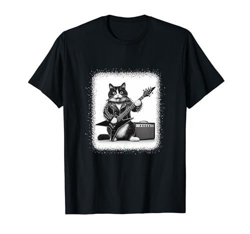Funny Rock Cat Playing Guitar Funny Guitar Cat Maglietta
