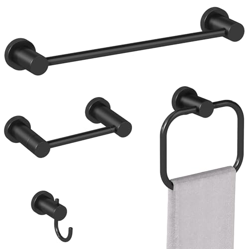 STWWO 4-Pieces Bathroom Hardware Set Black, Stainless Steel 16 Inch Towel Bar Set, Towel Racks for...