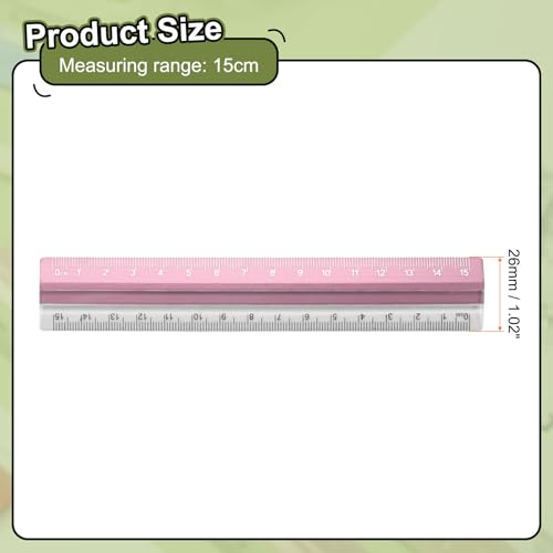 QUARKZMAN Gerader Lineal 15cm Metrisch Kunststoff Aluminiumlegierung Winkelmesser Lineal GeoMetrisches Messwerkzeug für Architekten Künstler Büro, Pink