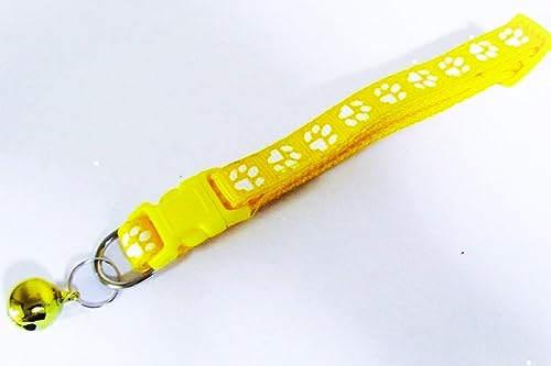 Image of Footprint Cat Collar with Bell Basic Dog Cat Collar I Buckle Adjustable Polyester Cat Dog Collar I with Bell 10 MM (Yellow Color)