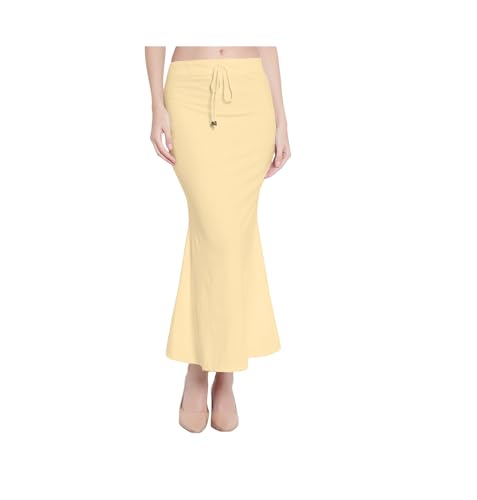 Image of Saree Shapewear Petticoat for Women Cotton Blended Lycra Shaper Petticoat with Elastic & Lace (Drawstring) Long Under Skirt Fishcut Wrinkle Free Shapewear