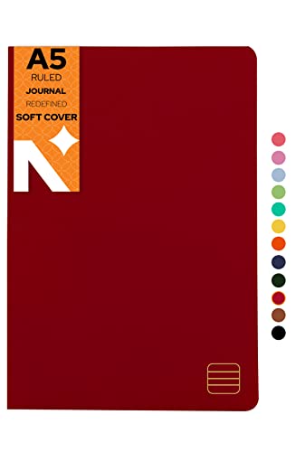 Image of NEORAH - A5 Ruled Notebook Soft Cover | Journal Refill | Ruled Journal | 110 GSM | 160 Pages (Size 21 cm x 14.8 cm) Planner Journaling Writing Note Taking Diary, Travellers Journal -RED