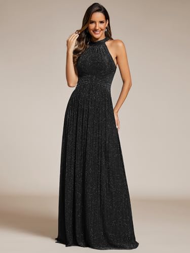 Image of Ever-Pretty Women's Glitter Halter Sleeveless Formal Dresses Evening Gowns Pleated A-line Wedding Guest Dress 41961