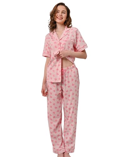 Image of NAP BOUND 100% Cotton Women's Pajama Sets Short Sleeve Button Down Soft Pjs 2 Piece Lounge Set with Pocket Nightwear XS-XXL