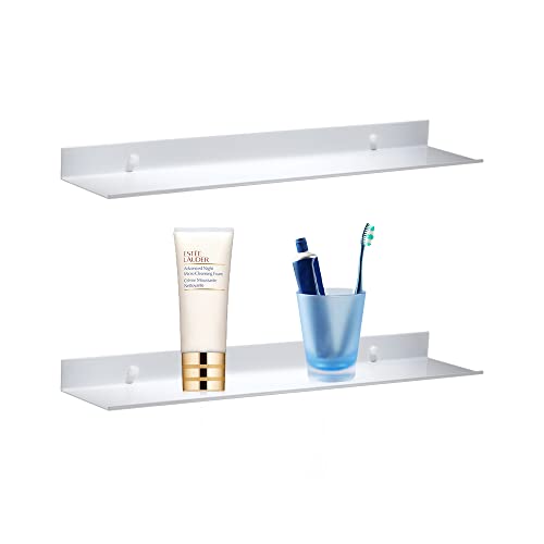 ADDLIVE Étagères Murales en Métal, 2 Pièces 20 cm Tablette Flottante Murale Blanche, Étagère de Douche Murale, Étagère Rectangulaire Murale avec Trous et Vis pour Salon, Chambre, Salle de Bains