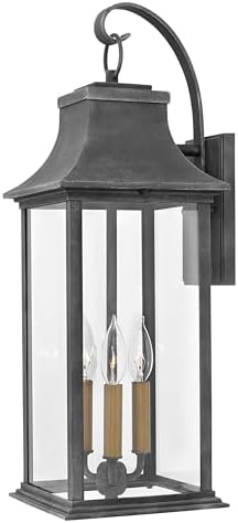 Hinkley Adair 24.5" Three Light Outdoor Wall Mount, Aged Zinc w/Clear Glass