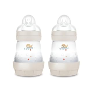 MAM Biberon Easy Start 160 ml (Set da 2), Kit da 2 biberon anticolica per allattamento misto che riduce le bolle d'aria e il rischio di coliche, Accessori neonati con tettarella misura 1, Neutro