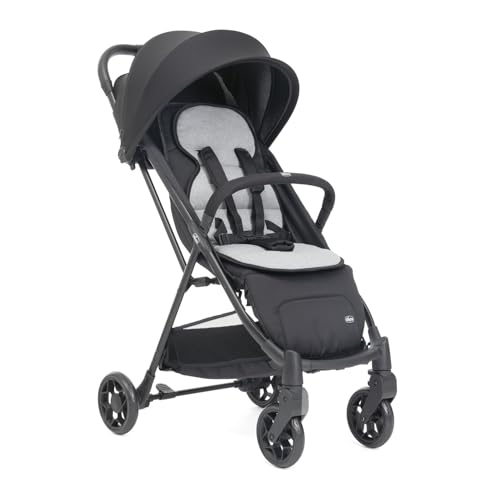 Chicco Passeggino Taormina, 0+ Mesi - 22 Kg, Passeggino Leggero con Chiusura Smart e Compatta, Capotte Estensibile con Trattamenti UV50+ e Antipioggia, Schienale Regolabile, Poggiagambe, Nero