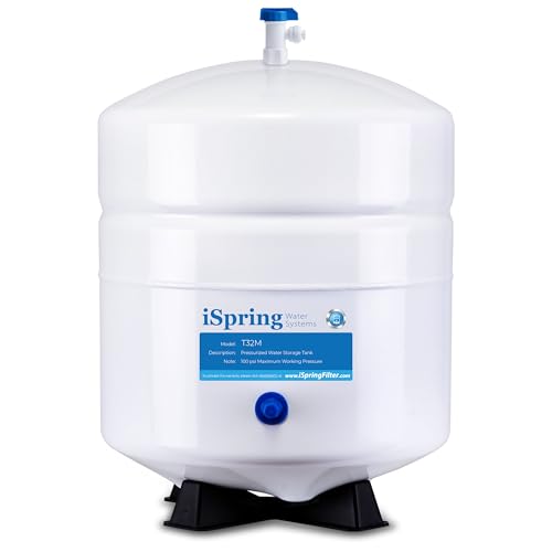 iSpring T32M Réservoir de Stockage d'eau Sous Pression avec Vanne à Bille pour Systèmes d'osmose Inverse, 4 Gallons, Vanne de Réservoir 1/4" Incluse
