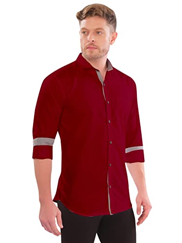 Image of LookMark Men's Cotton Blend Stitched Solid Full Sleeve Regular Fit Shirt