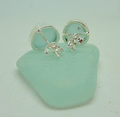 Aqua Sea Glass Stud Earrings-Sterling Silver Bezel Beach Glass Earrings-Mermaid Earrings For Women-Ocean Earrings-Gift For Beach Lovers #TOP7