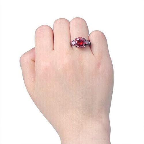 Round Cut Red Garnet 925 Sterling Silver Diamond 3-Stone Engagement Ring for Women's in 14K Black Gold Over3