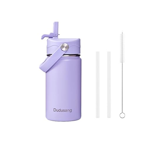 Dudusang 14oz Kids Insulated Water Bottle - Stainless Steel Water Bottles for School Boys/Girls Travel Flip Top Leak Proof Spill Proof Vacuum Metal Toddler BPA Free Men/Women(Purple, 14 Ounces)