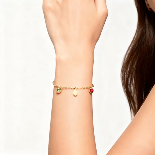 Image of 18K Gold Plated Stainless Steel Dainty Charms Colorful Crystal Birthstone Bracelet Minimalist Cute Jewelry for Women