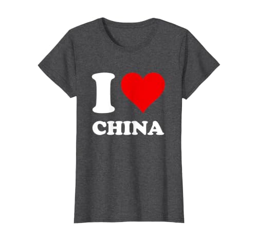 Red Heart I Love China T-Shirt, Women, Dark Heather Grey, 3X-Large