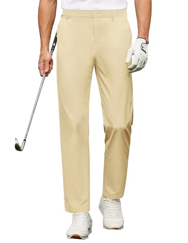 COOFANDY Men Golf Pants Stretch Joggers Lightweight Relaxed Fit Casual Trousers 36W30L, Light Khaki