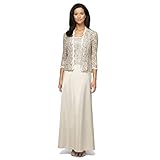 Alex Evenings Women's Long Mock Jacket Dress with Satin Skirt, Taupe, 16