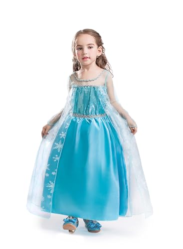 ELSA & ANNA Disfraz de princesa niña   Vestido de princesa para niña   Disfraz de reina de las nieves   Para fiestas, cumpleaños, cosplay y Halloween   2 3 años (Dress206)