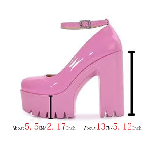Image of Ulalaza Women Mary Jane Dress Pumps Lolita Shoes Cute Platform Gothic Double Ankle Strap Round Toe Chunky Heel Uniform Pumps Shoes Perfect for School Party Business Work Dance Date Night Club