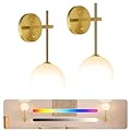 JKEYES Battery Operated Wall Sconce Set of 2, Gold Cordless Wall Lights with Dimmable Detachable Rechargeable Magnetic Bulbs,12 RGB Colors Wall Lights for Bedroom Living Room Hallway