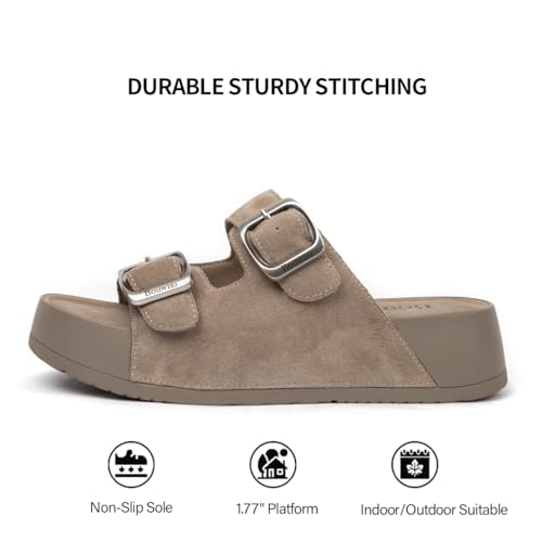 Image of Platform Sandals Women Genuine Leather Slip-on Beach Slide Buckle Comfortable Sandals with Memory Foam Soft Lining and Open Toe Low Wedges