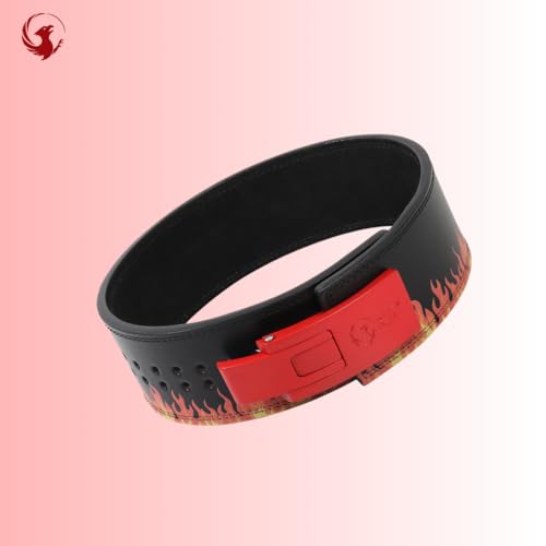 Image of 10MM UV Print Designer Lever Gym Belt | Custom Powerlifting Belt | 100% Full Grain Genuine Leather | IPF Standard | Warm Fire Belt with Black Buckle | Size Small