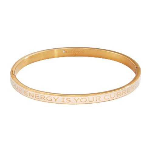 Alex and Ani Your Energy Is Your Currency Enamel Hinge Bracelet:Stainless Steel Gold:White