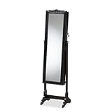 Baxton Studio Madigan Modern and Contemporary Black Finished Wood Jewelry Armoire with Mirror